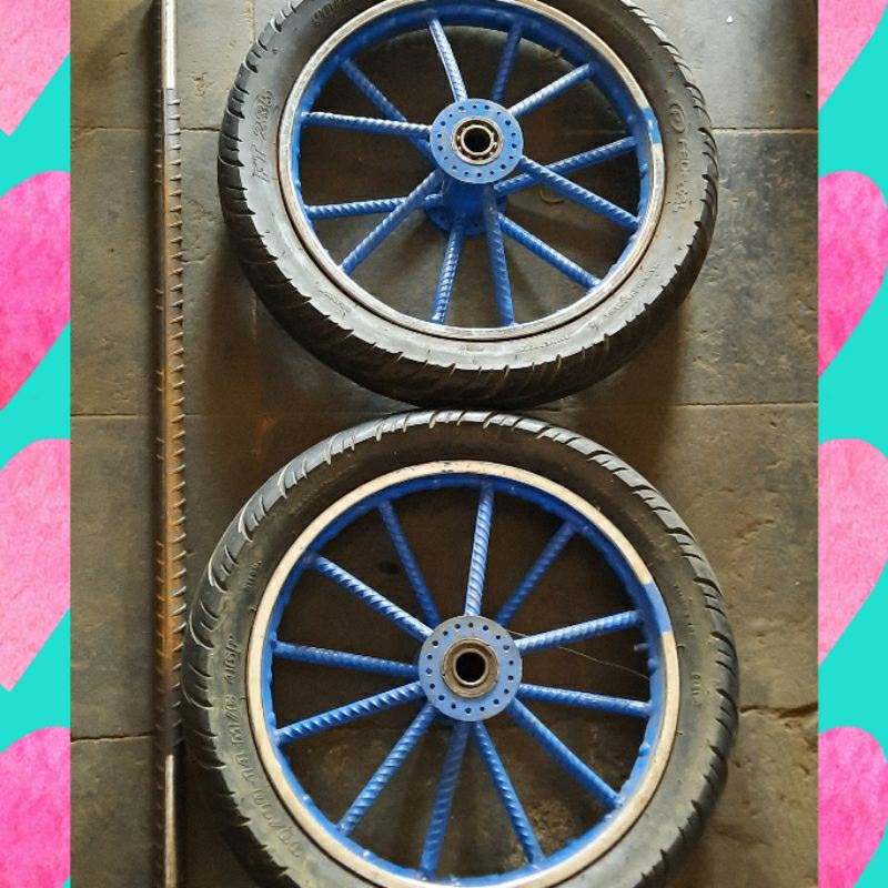 Roda Gerobak Ring 14/17 Ruji Besar Lengkap As Panjang