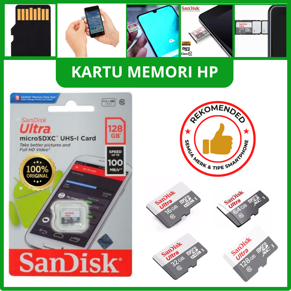Sandisk Memory card MicroSD kartu memori Micro sd card Hp 16 GB 32 GB 64 GB 128 GB CLASS 10 ORIGINAL