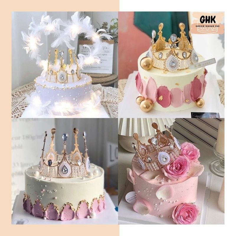 Cake Topper Crown Diamond Crystal TERMURAH Hiasan Kue Mahkota Tiara Cantik Kristal