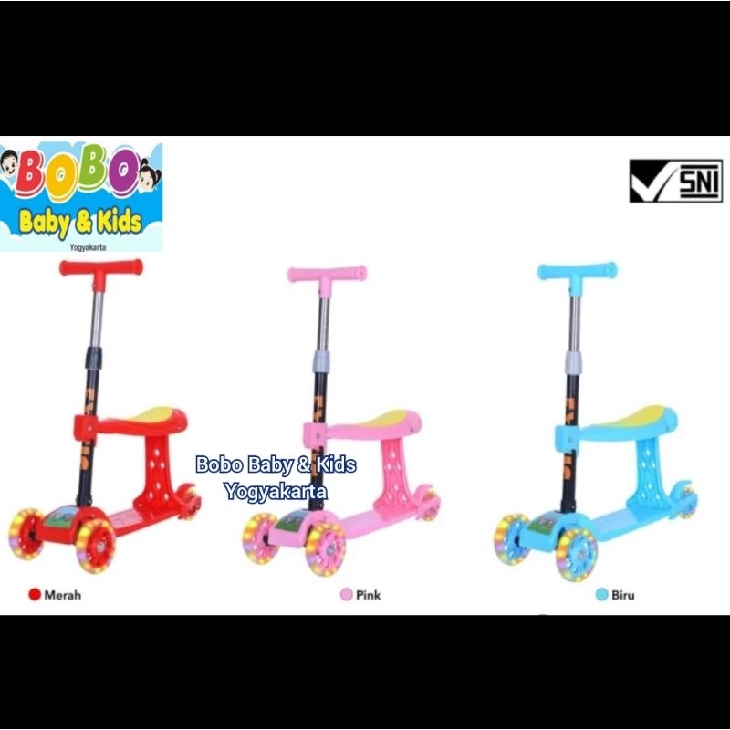 Otopet 2in1 Duduk & Berdiri dengan bangku Skuter Roda 3 Otoped Anak Otoped Anak Scooter Anak Roda Ti