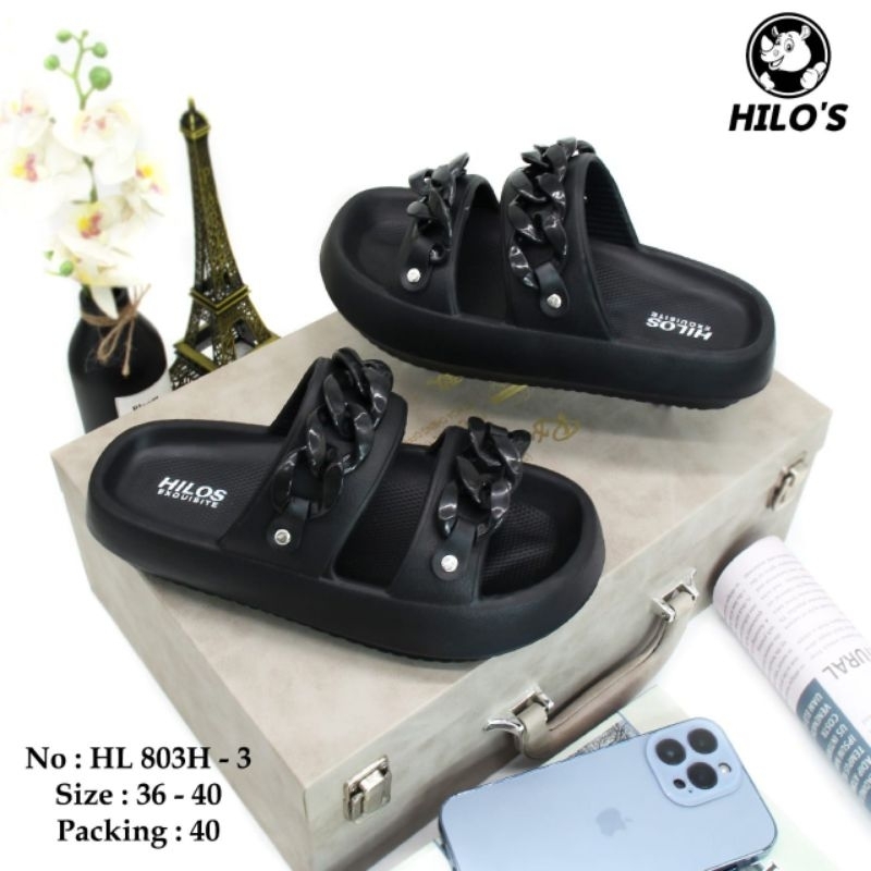 sandal jelly wanita import rantai hitam hilo's