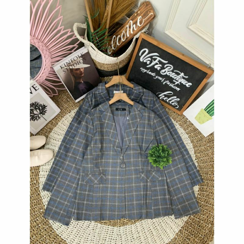 Blazer wanita motif kotak-kotak/ Blazer motif kekinian