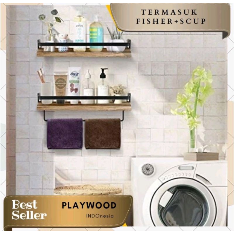 rak dinding besi dan kayu