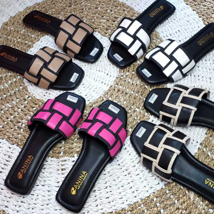 Sandal Teplek Wanita Tali Kokop Motif Anyam Terbaru|Women Slippers|Sandal Flat Hak Datar|Slop Slip O