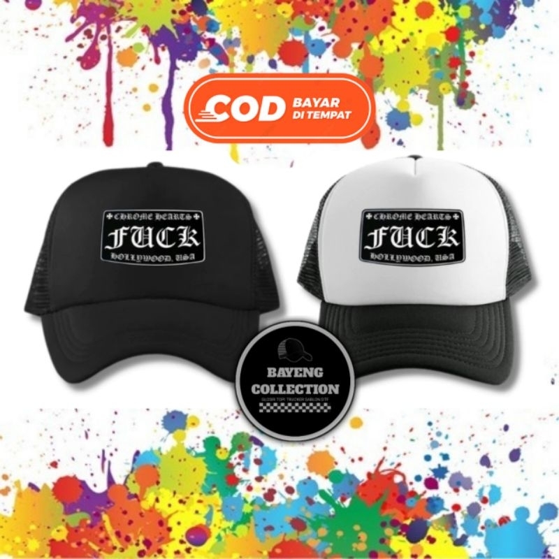 TOPI TRUCKER/TOPI JARING SABLON DTF MOTIF CHROME HEARTS PREMIUM