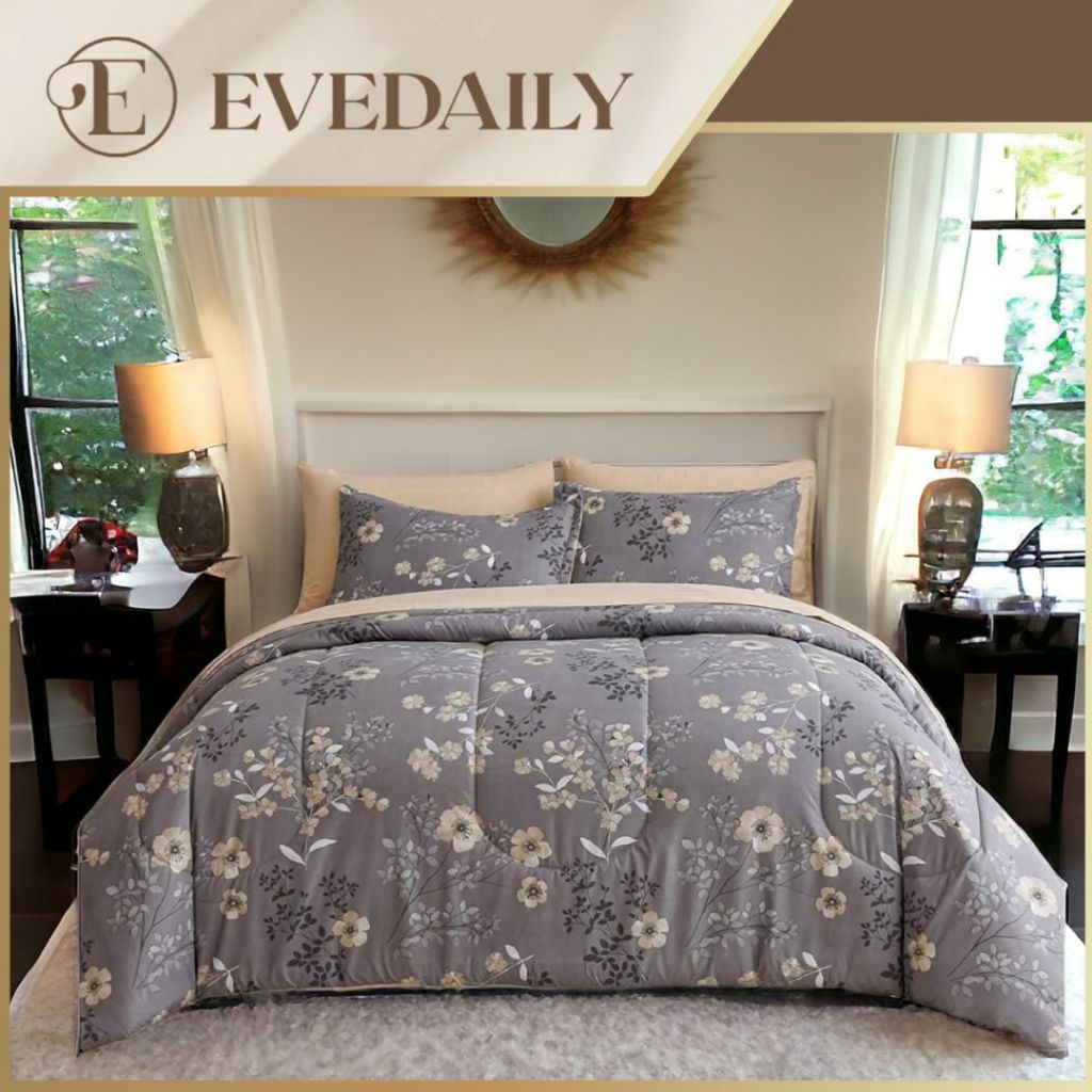 Bed Cover Set Motif Countess Mix Plain Khaki - Daun - Gelap - Abu - Khaki - Ukuran Lengkap Bisa Cust