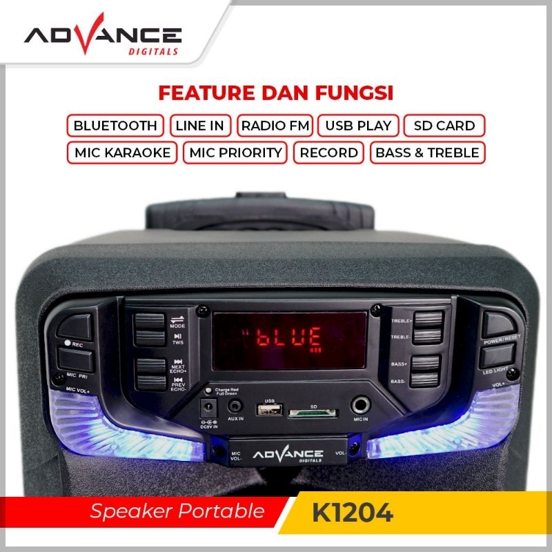 Speaker Portable 12 Inch K1204 Advance 1 Mic