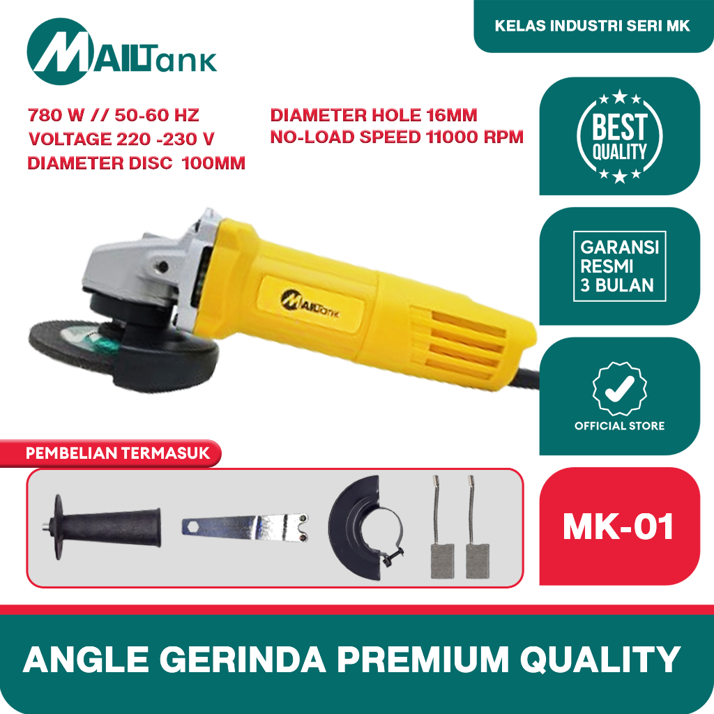 Mailtank MK01 Gerinda Tangan Premium 4 Inch 780W Kualitas Terbaik Kelas Industri Untuk Memotong dan 