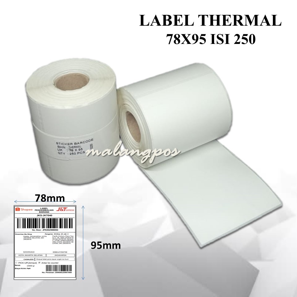 

Label Barcode Thermal 78x95 Isi 250 Kertas Sticker Label Resi Tempel Pengiriman Marketplace