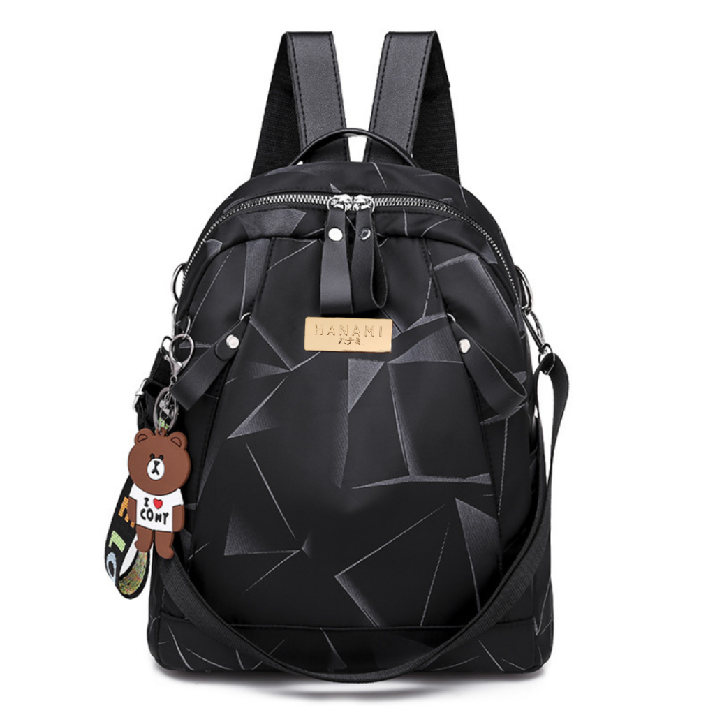 HANAMI Tas Ransel Wanita Korea Anti Air Hitam Ellesma TA395B5 Backpack Sekolah Kerja Besar Batam Ori