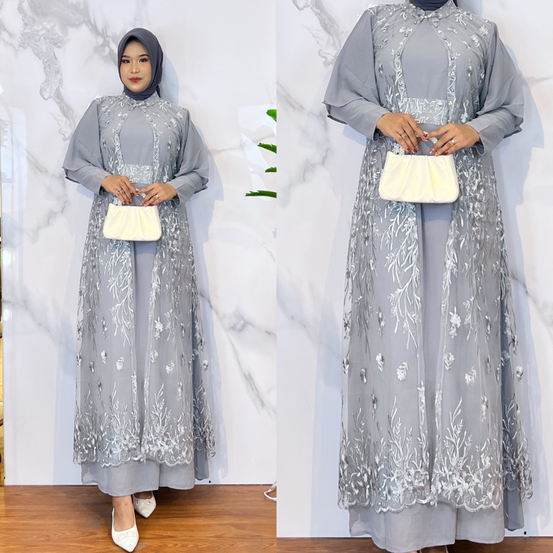 Dress Rompi Tille Seruti Lengan Terompet / Gamis Rompi Tille Seruti Lengan Terompet