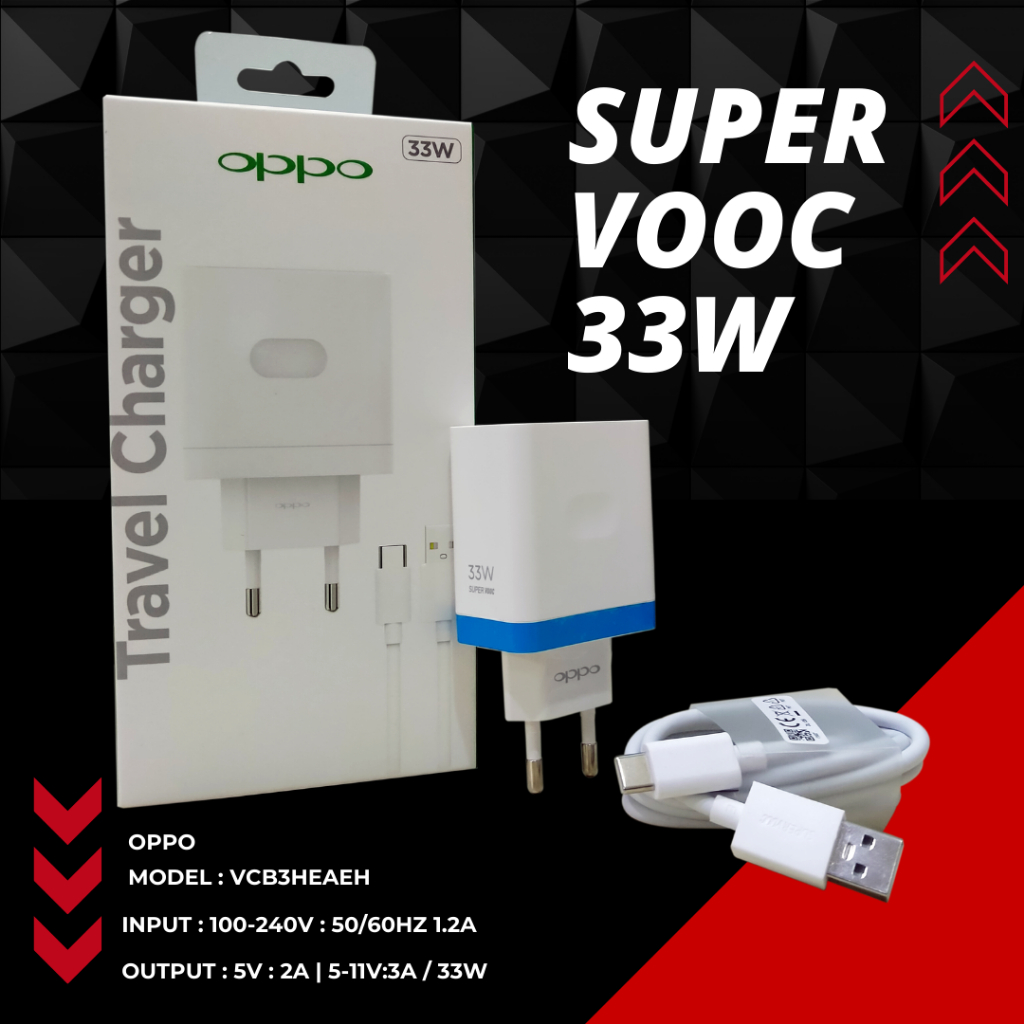 Original Charger Oppo 33Watt Super Vooc  Charger Type  C For Oppo Fast Charging Usb Type C Original 33W VCB3HAEH