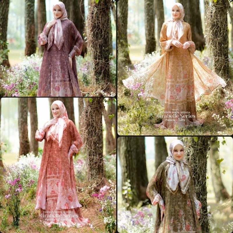 Set Gamis Dress Ceruty Babydoll Printing Premium Syari Branded Ungu - Merah Bata - Kuning - Purple -