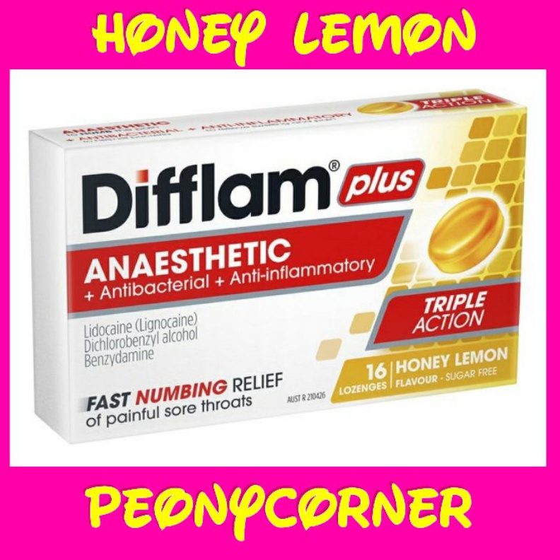 

TERLARIS BRANDS FESTIVAL Difflam Plus Anaesthetic Honey and Lemon Sugar Free 16 Lozenges serbuuu