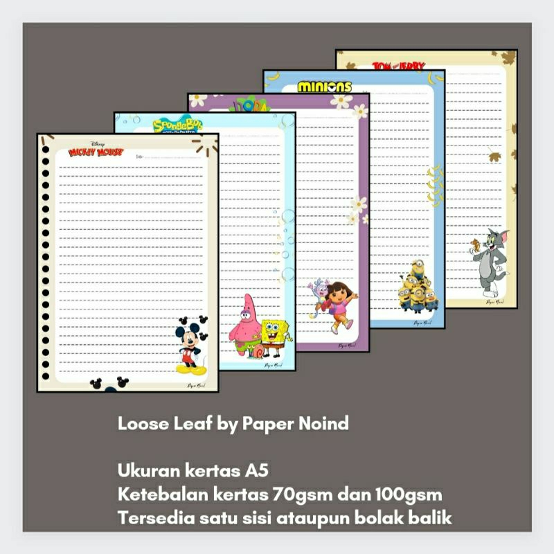 

‼️ PART 1 MOTIF KARTUN ‼️ Isi 10 Lembar Kertas Binder A5 20 Ring by Paper Noind
