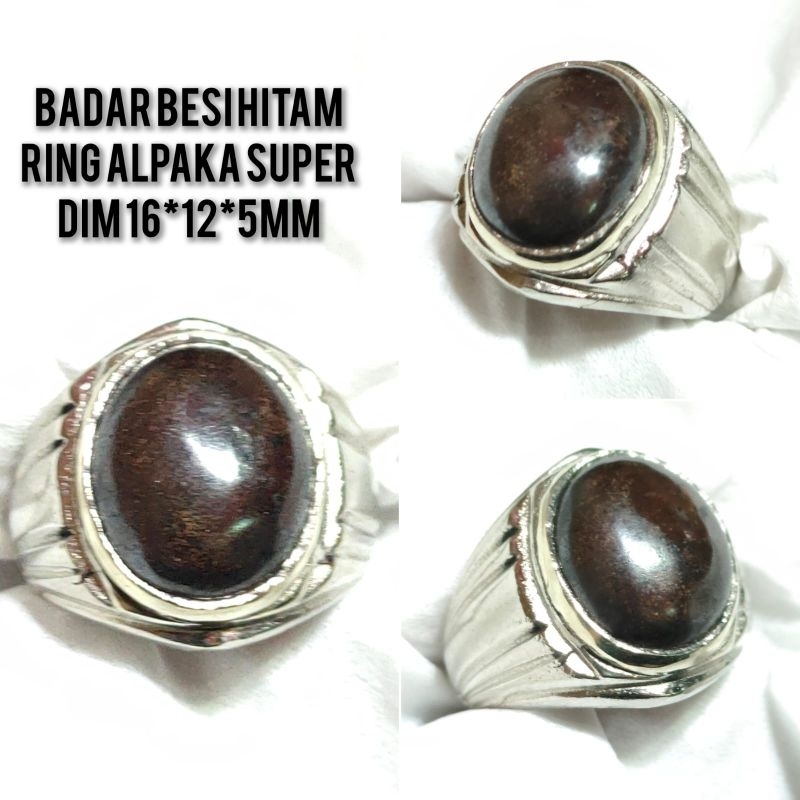 CINCIN BATU AKIK BADAR BESI HITAM RING ALPAKA