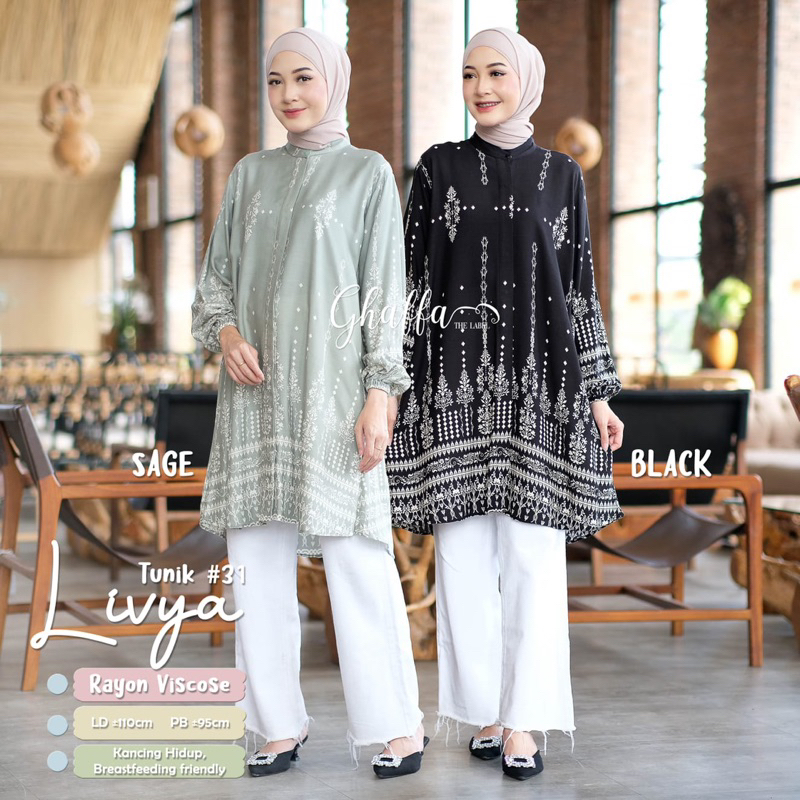 LIVYA TUNIK / LIVYA TUNIK CANTIK LD110 bahan RAYON VISCOSE by GHAFFA THE LABEL