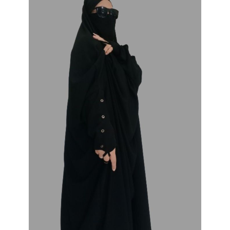 French Khimar overhead jetblack kancing lengan