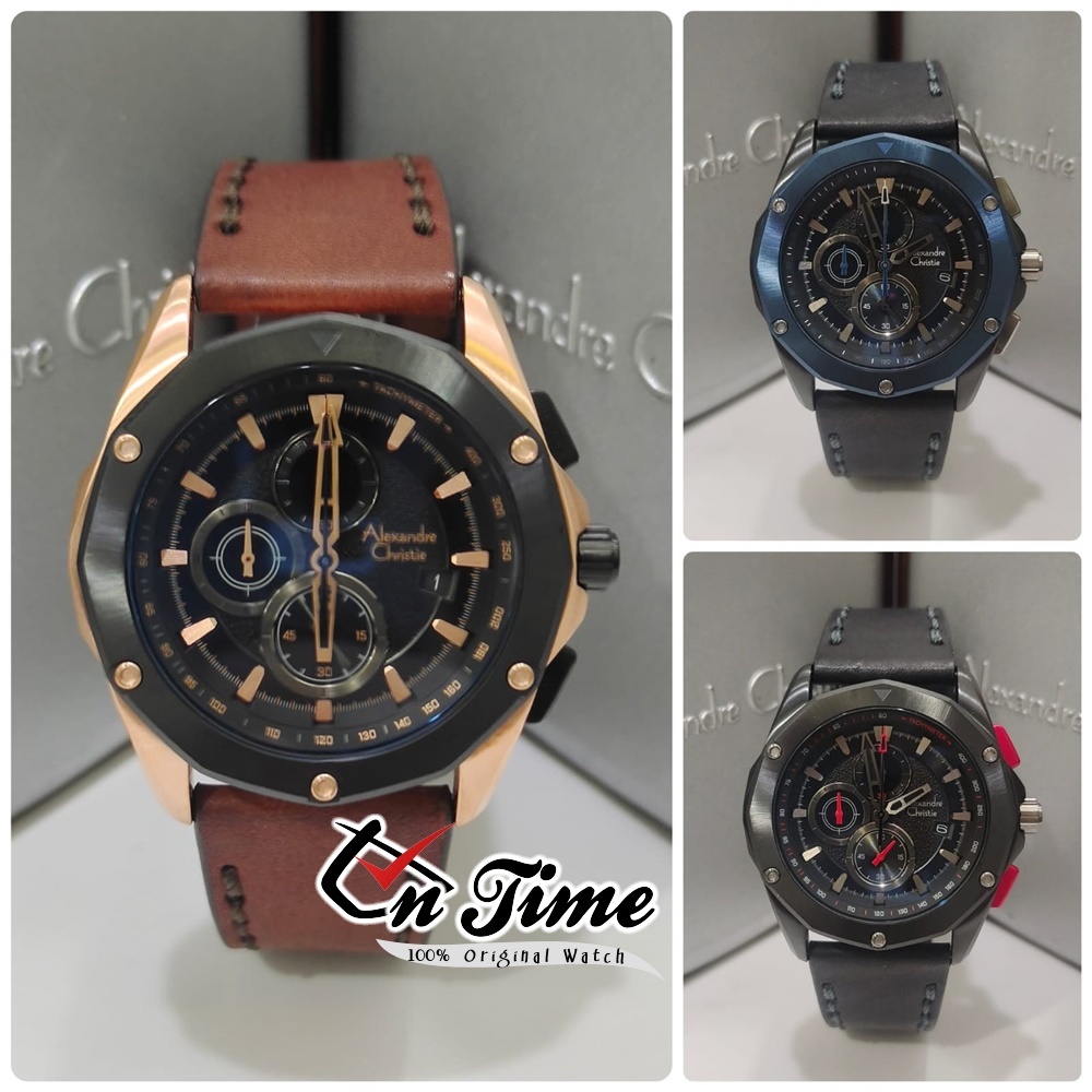 Jam Tangan Alexander / Alexandre Christie Pria Kulit AC 6663 Anti Air Original Terbaru Mewah 2023