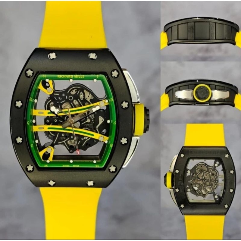 RM 61-01 Yohan Blake Jam Tangan Pria Automatic RM Black Dial Transparan