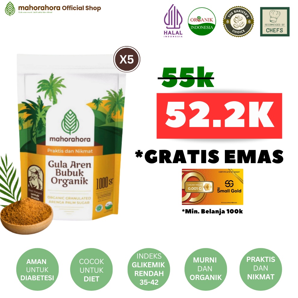 

1212 Brands Festival Mahorahora Gula Aren Bubuk 1 Kg Palm Sugar Gula Semut Organik Premium Low GI Sertifikasi grosir
