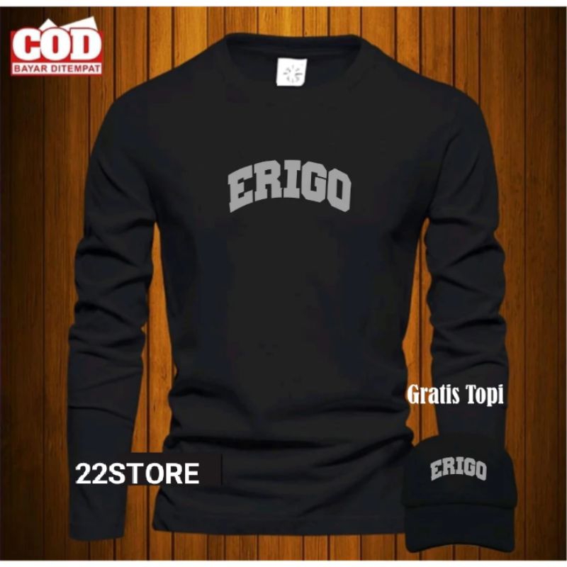 BONUS TOPI KAOS distro premium erigo  lengan panjang kaos cewek/cowok erigo lengkung SILVER