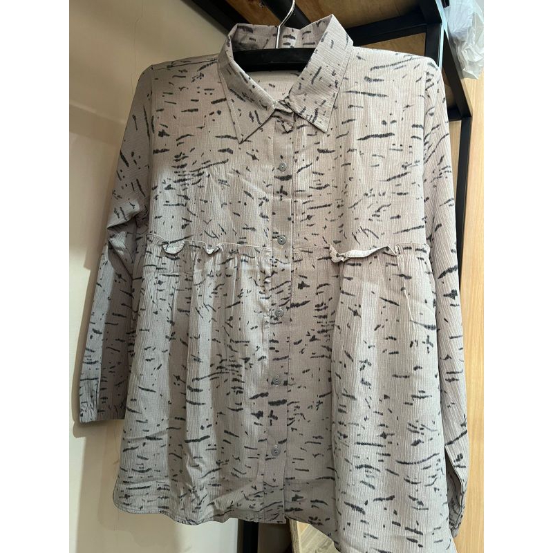 Atasan Kemeja Premium Crinkle Linen Motiv