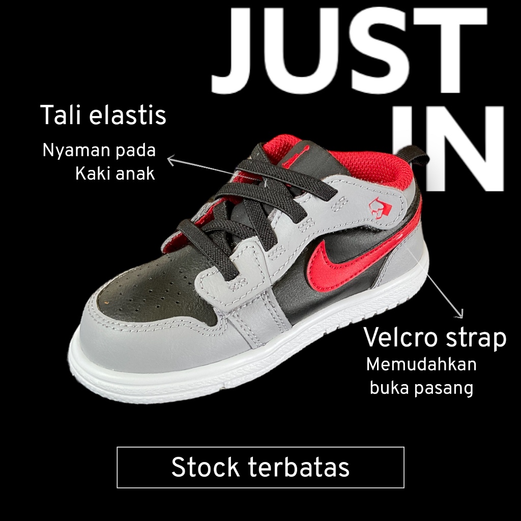 [ORIGINAL] NIKE Jordan 1 Low - Grey Red Black - Sepatu Anak