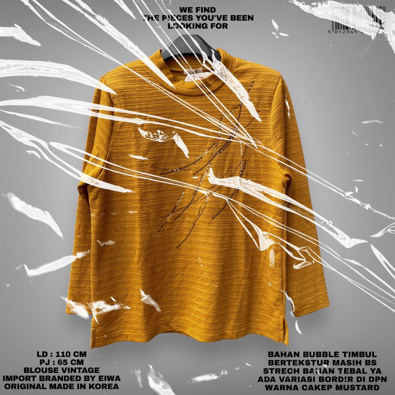 KOREAN TOP/KOREAN BLOUSE/BLOUSE IMPORT/MUSTARD BLOUSE/KOREAN STYLE/KOREAN LOOK/BORDIR ATASAN/ATASAN 