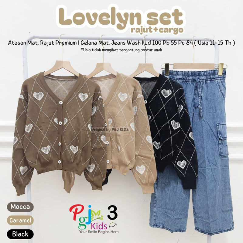 PGJ setelan anak perempuan lovelyn dania set | rajut mix jeans wash usia 11-15 tahun tergantung post