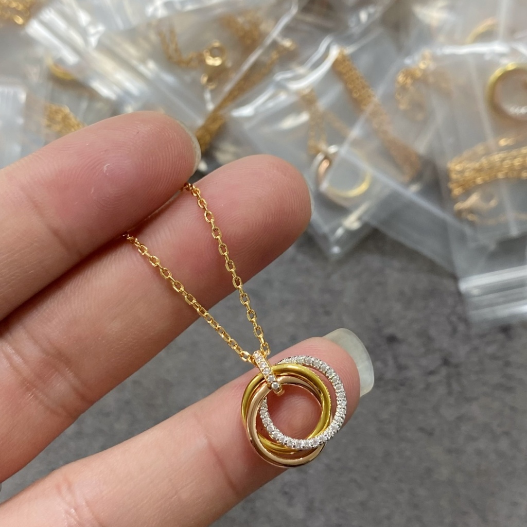 Kalung Emas 17K berlian tiga cincin kecil