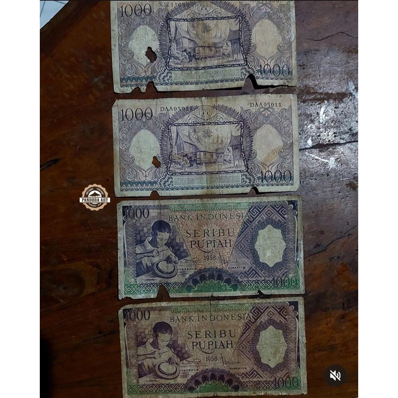 Uang kertas lawas 1000 Rupiah th 1958