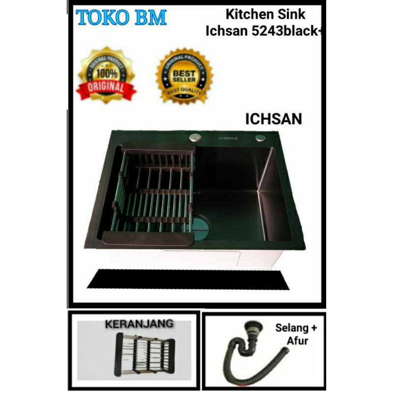 kitchen sink ichsan 5243 hitam doff/sink ichsan 5243 black stainless sus 304