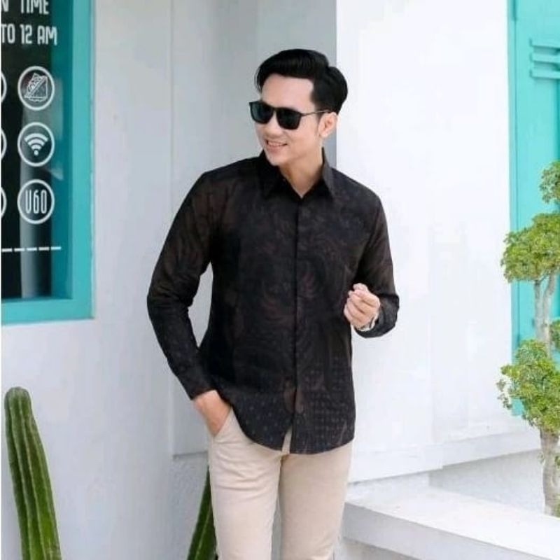 Kemeja Batik Pria Original Slimfit Lapis Furing Motif Prastawa Baju Batik Pria Lengan Panjang Hem Ba