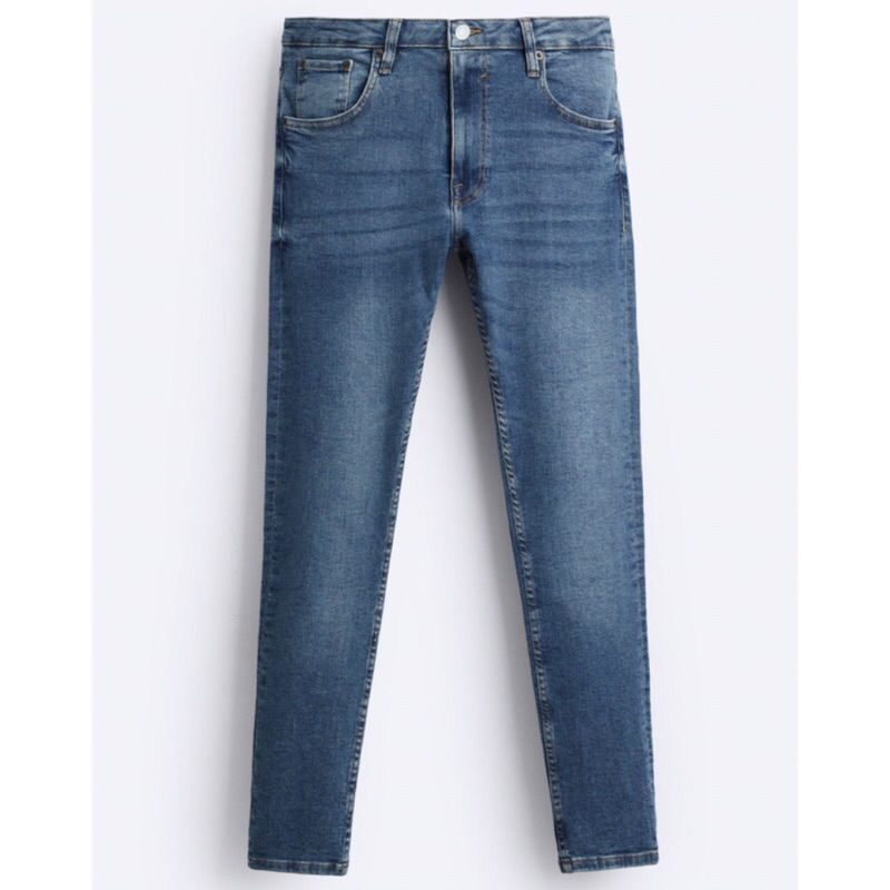 ZARA Men Skinny Fit Jeans Celana Panjang Denim Pria Mid Blue