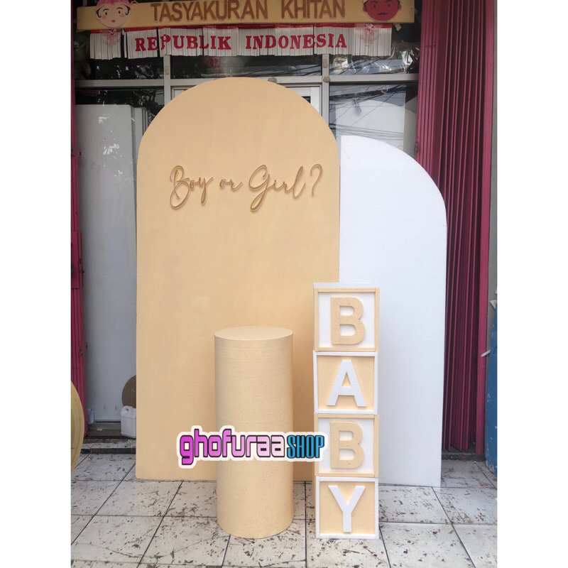 paket backdrop styrofoam meja tabung tulisan dan box huruf dari gabus dekorasi ulang tahun baby show