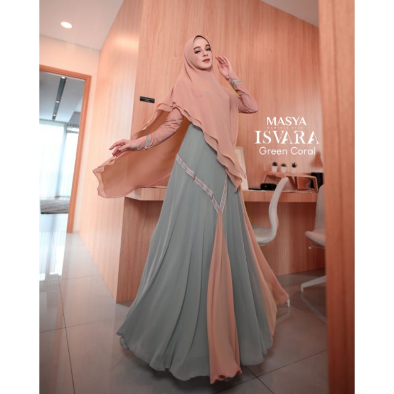 Set Gamis Dress Busui Friendly Ceruty Babydoll Printing Premium Syari Sage Green - Biru Muda - Hijau
