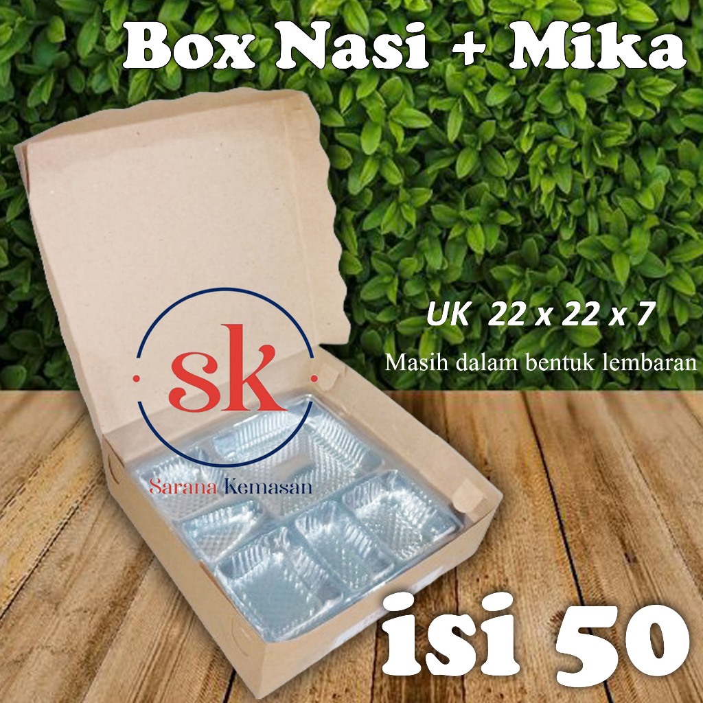 

(PAKET 50) Box Catering + Mika 6 Sekat Kardus Kotak Makanan Roti Kue Coklat Lipat 22x22x7
