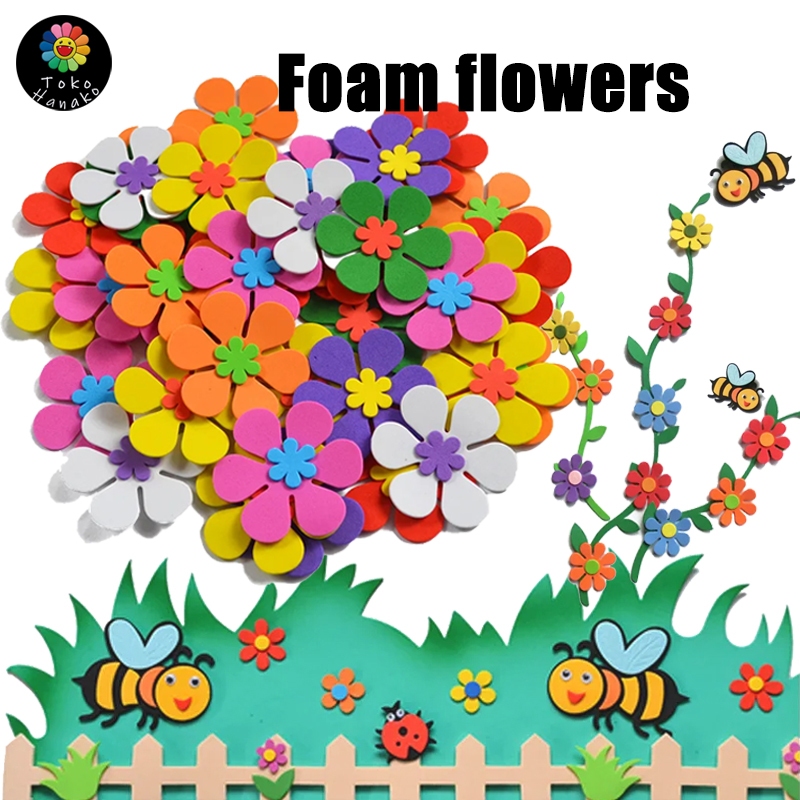 

40pcs Blackboard Culture 3D EVA Foam Craft Bunga Warna-Warni Kerajinan Tangan Anak Tk Blackboard Dekorasi
