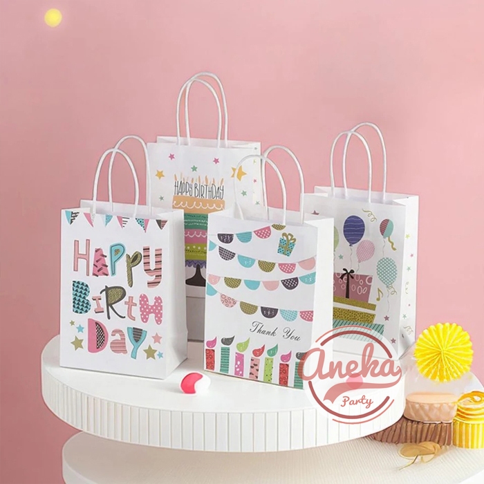 

paper bag hbd / kantong kertas motif hbd / tas souvenir ulang tahun / tas kado elegant