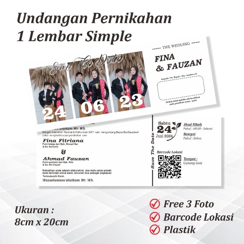 Undangan Pernikahan 1 Lembar Simple