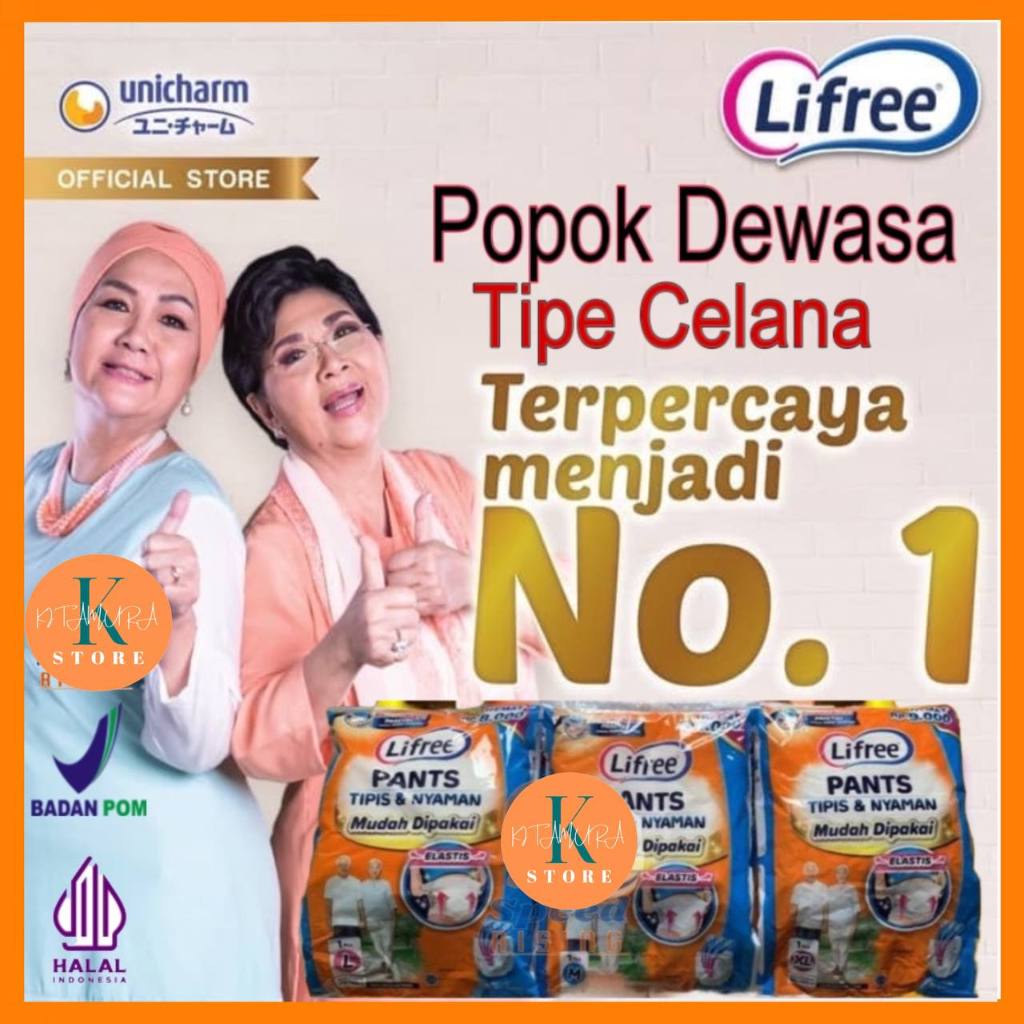 POPOK DEWASA LIFREE MODEL CELANA PANTS PAMPERS ORANG TUA NIFAS SATUAN UKURAN M/L/XL