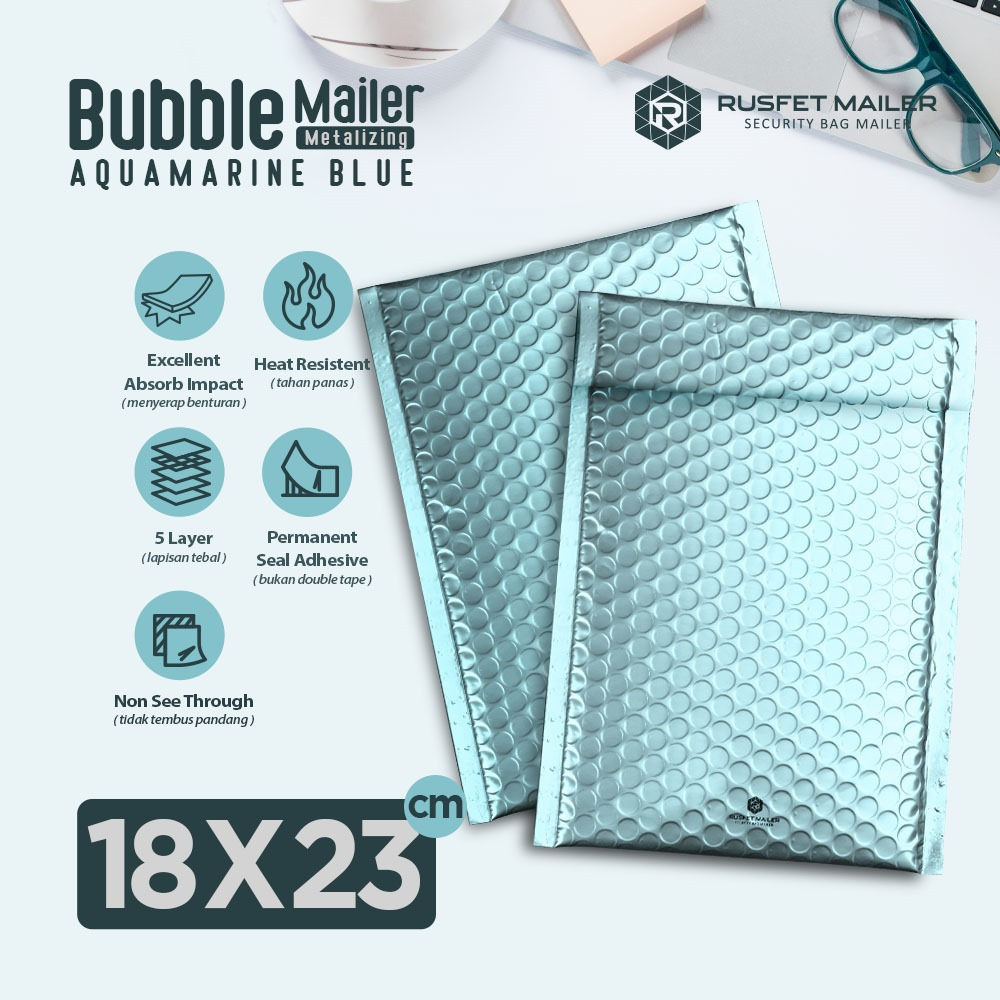 Amplop Bubble Mailer Envelope Bubble Aquamarine Blue 18x23