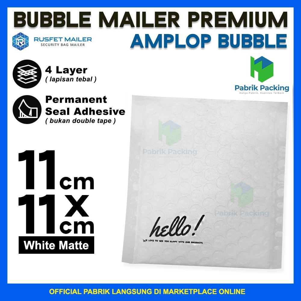 Amplop bubble mailer rusfet white lucu 11x11 cm premium termurah