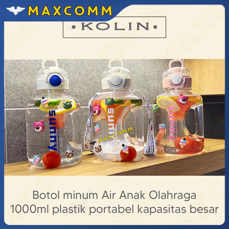 KOLIN Botol minum Air Anak Olahraga 1000ml plastik portabel kapasitas besar