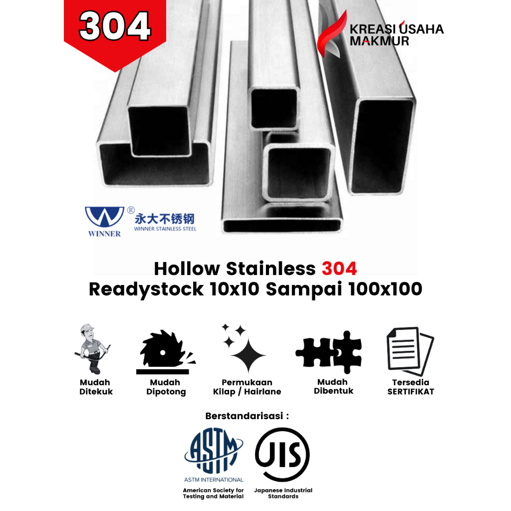 Pipa Kotak / Hollow Stainless SS 304 25 x 50 x 6 Meter