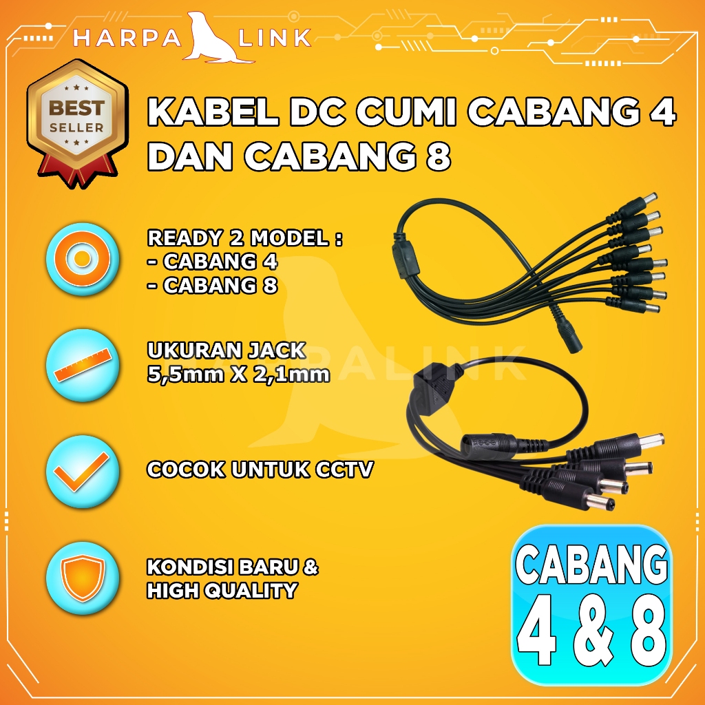 Kabel Power Cabang 8 / Kabel Cumi Cabang 8 DC Cumi Cabang 8 Untuk CCTV Adaptor Kabel Dc 1 In 8 DC Ma