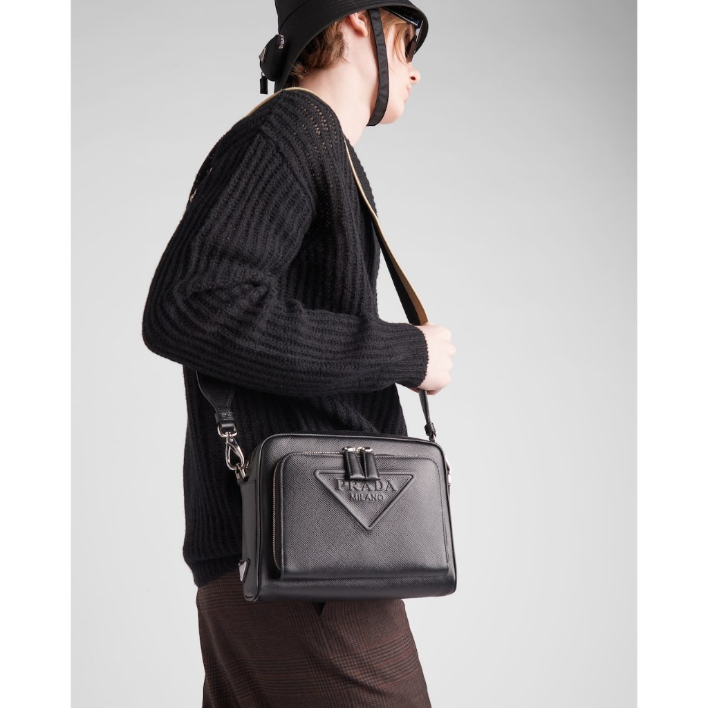 PRADA Saffiano leather embossed logo messenger bag