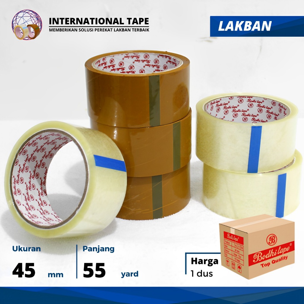 

OPP lakban BODHI " bening coklat 45 mm x 55 yard TAPE "PERDUS
