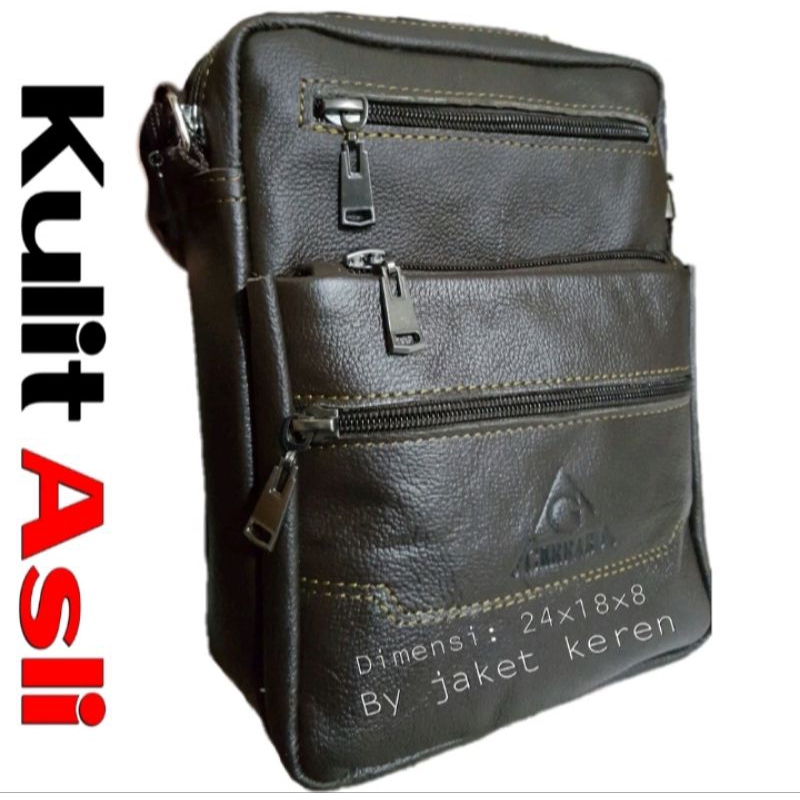 Tas pinggang selempang pria kulit asli garut bahan kulit sapi premium